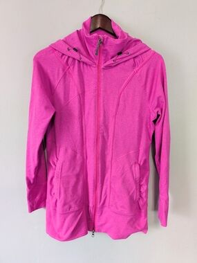 Athleta Stretchy Bright Purple Athletic Zip-Up Hooded Jacket Size Large
